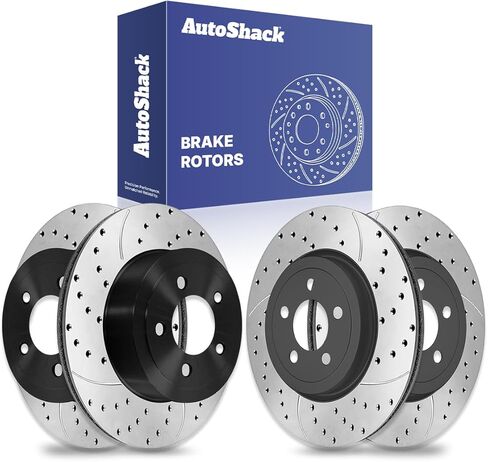 استبدال دوارات الفرامل الأمامية والخلفية المحفورة والمشقوقة من AutoShack لـ 2015-2023 دودج تشالنجر تشارجر 2014-2023 كرايسلر 300 3.6L 5.7L 6.4L AWD RWD فضي غير لامع 4 قطع مجموعة TurboGuard in Saudi Arabia