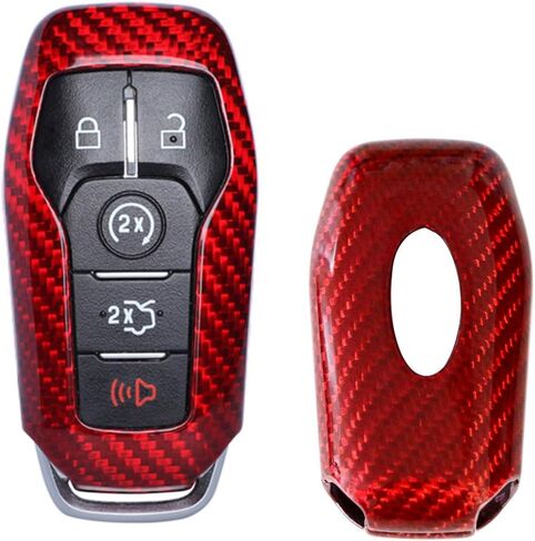 iJDMTOY Black Real Carbon Fiber Key Fob Protective Cover Case Compatible with Ford or Lincoln 4/5-Button Intelligent Access Key (Fusion Mustang Explorer MKZ MKX, etc) in Saudi Arabia