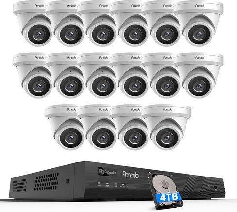 16 Channel Security Camera System 4K PoE, 16x 8MP Wired IP Black Turret Dome Camera with AI Human Vehicle Detection, Built-in Mic, Remote Access 24-7 Recording, 4K 16CH NVR 4TB HDD, PD93A31616-8M in Saudi Arabia