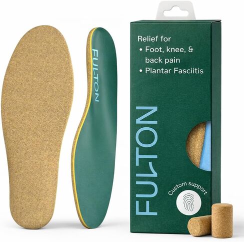Fulton Custom Molding Cork Shoe Inserts for Men - Pain Relief Orthotic Insoles for All Day Comfort w/Plantar Fasciitis Arch Support - Arch Support Inserts Flat Feet to High Arch (Men's Size 11.5-12) in Saudi Arabia