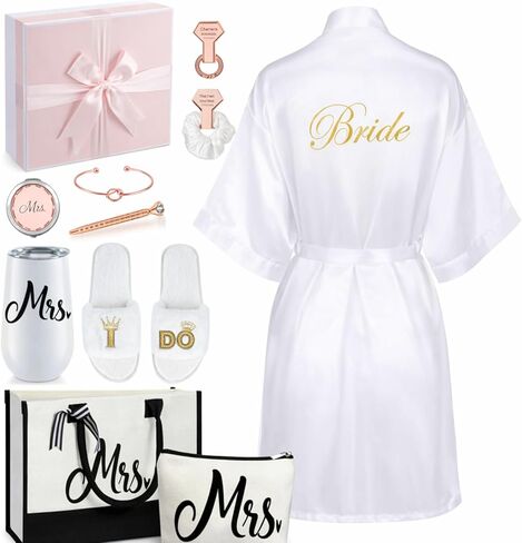 Berlune 14 PCS Bride Gifts مجموعات مربع تشمل أردية الساتان القصيرة القماشية القماشية. in Saudi Arabia