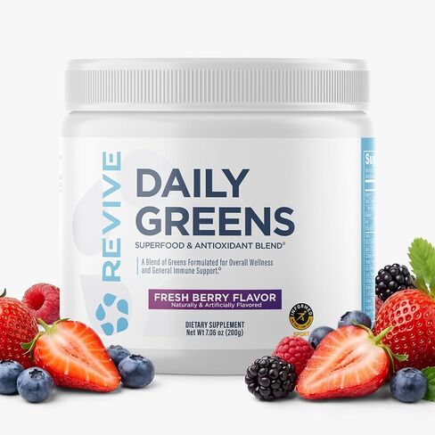 REVIVE MD Super Greens Powder Mix - Smoothie & Juice Mix with Green Superfoods Blend of Wheatgrass, Spirulina & Chlorella - Probiotics, Inulin & Fiber for Digestive Health & Gut Health (Chocolate) in Saudi Arabia