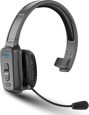 سماعة بلوتوث، 60 ساعة إلغاء الضوضاء V5.2 فوق سماعات الرأس، سماعة أذن واحدة لاسلكية لسائقي الشاحنات مع ميكروفون، زر كتم الصوت، متعدد النقاط، للهواتف الكمبيوتر الشخصي سائق شاحنة العمل المكتبي - أسود in Kuwait