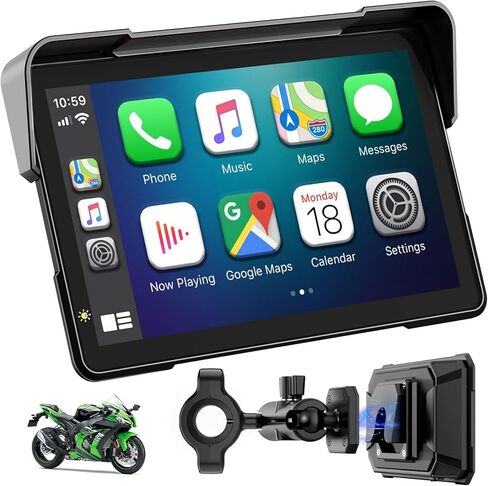 MT700 7 بوصة لاسلكي دراجة نارية Carplay Carplay نظام الملاحة مع Apple Carplay و Android Auto ، شاشة تشغيل سيارة Moto المحمولة مع Bluetooth ، التنقل ، Siri ، جبل مغناطيسي سريع الإفراج in Kuwait