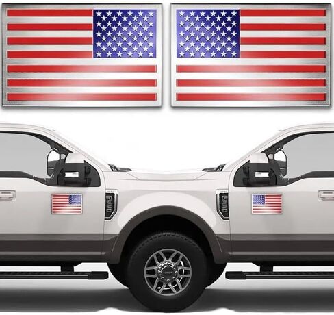1 Pair Embossed 3D Metal All Black American Flag Emblem Decals, 5"x3" Patriotic USA Flag Car Bumper Stickers for Truck, Window, Motorcycle, Support US Military in Saudi Arabia