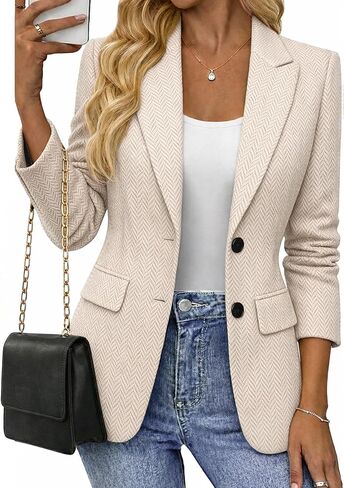 Mina Self 2025 Women's Winter Herringbone Tweed Blazer - Warm Fully Lined Notched-Lapel Plaid Work Office Jacket with Pockets in Kuwait