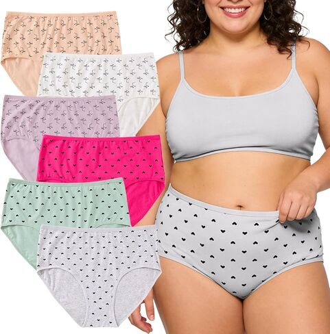 Over Size Womens Cotton Underwear 6 Pack High Waist Briefs Tummy Control Ladies Bow Dot Comfort Stretch Underpants Set in Saudi Arabia