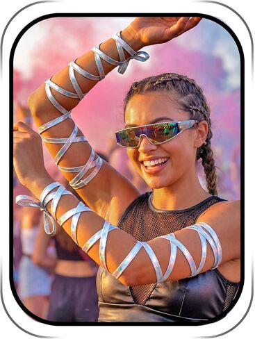 أغطية للذراع، زي EDC بأشرطة ذهبية لليد، أكمام EDM Rave، إكسسوارات المهرجانات للنساء in Kuwait