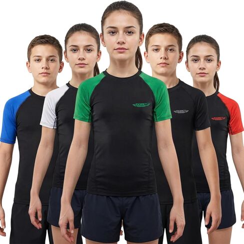 قميص ضغط Exxact Sports Kids BJJ Rash Guard بأكمام قصيرة، مصنف No Gi Jiu Jitsu للأولاد والبنات لفنون القتال المختلطة والمصارعة in Kuwait