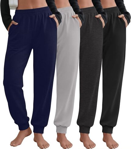 4 Pack Women's Jogger Pants with Side Pockets Drawstring Elastic Waist Sweatpants Ribbed Cuff Bottom Lounge Pants in Saudi Arabia