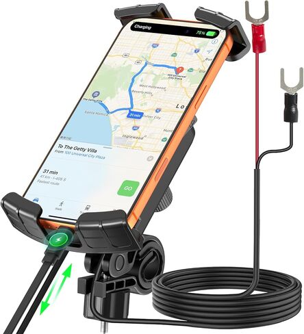 حامل هاتف للدراجة النارية، حامل هاتف للدراجة النارية مع شاحن USB (شحن سريع QC3.0/PD3.0)، قابل للدوران 180 درجة، مع الدراجات النارية والدراجات الكهربائية، متوافق مع جميع الهواتف من 4.7 إلى 6.8 بوصة in Saudi Arabia