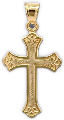 Cross+Crown Premium 14K قلادة صليب من الذهب الأصفر المزخرف، قلادة متينة مزدوجة 14K للقلادة، صليب ذهبي للنساء والرجال للسلسلة، مجوهرات دينية مصنوعة يدويًا في الولايات المتحدة الأمريكية مع صندوق مجوهرات ممتاز in Kuwait