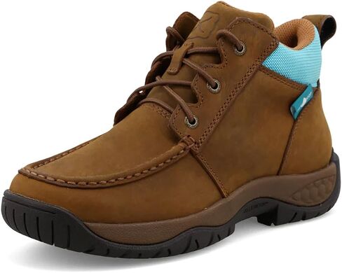 Twisted X Women's 4" All Around Work Boot, Moc Toe with CellStretch, Oiled Saddle & Aruba Blue, 6 M in Saudi Arabia