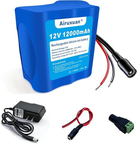 12V 12Ah Lithium Battery Pack Bare Leads Wire, 12Volt Lithium Battery 1A Charger for LED Strips, CCTV Cameras and DIY Projects in Kuwait