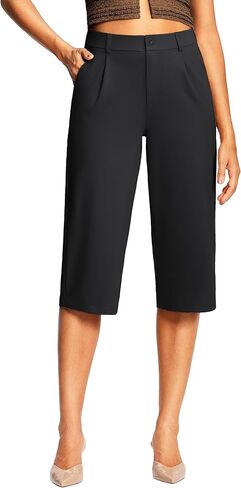 18" Capri Pants for Women Wide Leg Stretchy Casual Capris Pleated Dress Pants with Pockets Business Lounge Work in Saudi Arabia