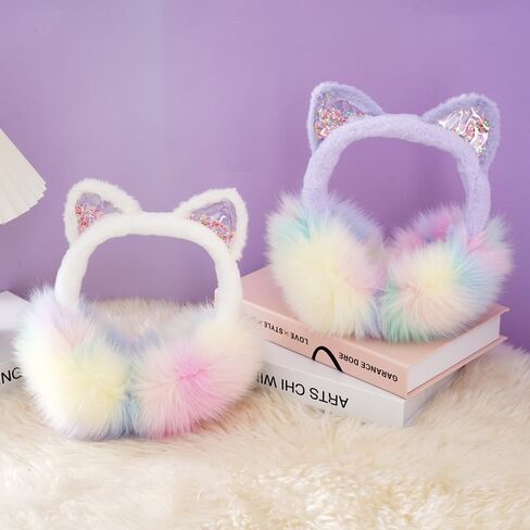 أغطية للأذنين على شكل قطة لطيفة للفتيات مدفئة بالترتر اللامعة، أغطية أذن شتوية من القطيفة الناعمة للشتاء في الهواء الطلق in Saudi Arabia