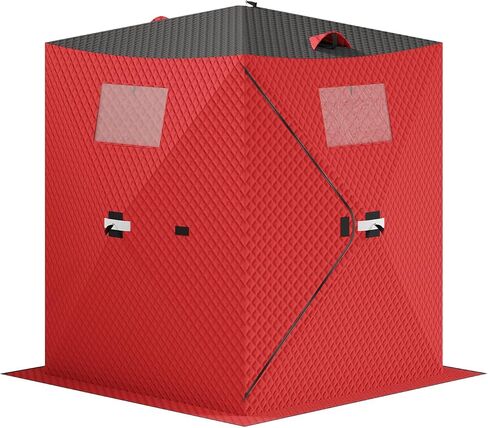 Garvee Pop-up Ice Fishing Tent for 1-8 Persons, Hub-Style Insulated Portable Ice Fishing Shelter with Carrying Bag, Zippered Door, Wind Rope & Anchors, Red in Saudi Arabia