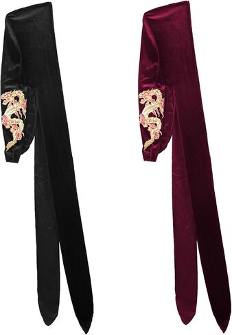 2Pcs Velvet Durag Wave Cap Bandanas Skull Cap Ribbon Strap Hip-hop Pirate Headwraps Men Women Doo Durag Headwear in Saudi Arabia