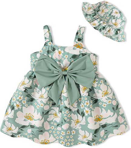 Toddler Baby Girl Dresses Summer Outfits Sleeveless Bowknot Clothes Infant Casual Sundress for Cute Girl Hat+Bag in Saudi Arabia