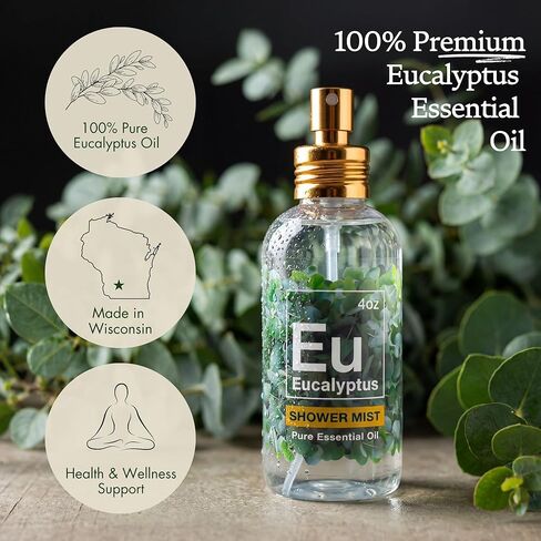 Eucalyptus Shower Spray (4 oz) - 100% Pure Eucalyptus Spray, Spa-Grade Aromatherapy Shower Mist - Essential Oil Steamer, Made in USA in Saudi Arabia