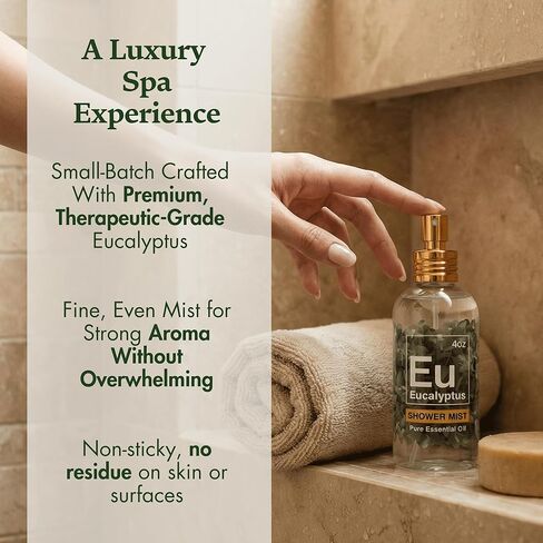 Eucalyptus Shower Spray (4 oz) - 100% Pure Eucalyptus Spray, Spa-Grade Aromatherapy Shower Mist - Essential Oil Steamer, Made in USA in Saudi Arabia