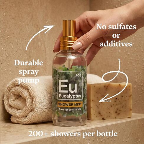 Eucalyptus Shower Spray (4 oz) - 100% Pure Eucalyptus Spray, Spa-Grade Aromatherapy Shower Mist - Essential Oil Steamer, Made in USA in Saudi Arabia