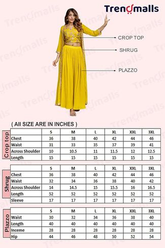 TRENDMALLS Women's Georgette Embroidery Crop Top with Flared Pleated Palazzo and Shrug Set in Saudi Arabia