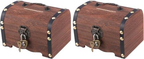 Sewroro Small Wooden Treasure Chest Boxes Retro Treasure Chest Storage Box with Lock& Keys Bank Box Birthday Gifts in Saudi Arabia