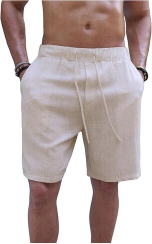 Men's Linen Shorts Summer Drawstring Wide Leg Baggy Vacation Beach Holiday Shorts in Saudi Arabia