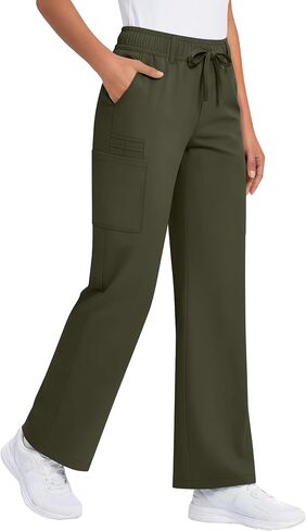 Scrubs Pants for Women Medical Mid Rise Cargo Pants with 6 Pockets Straight Leg Drawstring Stretch Uniform Bottoms in Saudi Arabia