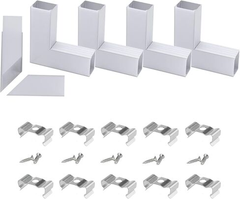 Muzata 6 أزواج LED قناة 90 درجة مجموعة موصل الزاوية محول على شكل حرف L و6 قطع موصلات زاوية لقناة الألومنيوم U102، LC09 LC1 WW فضي in Kuwait