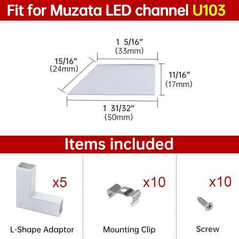 Muzata 6 أزواج LED قناة 90 درجة مجموعة موصل الزاوية محول على شكل حرف L و6 قطع موصلات زاوية لقناة الألومنيوم U102، LC09 LC1 WW فضي in Kuwait