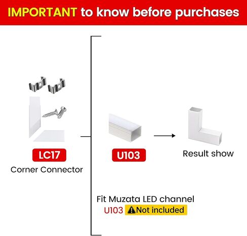 Muzata 6 أزواج LED قناة 90 درجة مجموعة موصل الزاوية محول على شكل حرف L و6 قطع موصلات زاوية لقناة الألومنيوم U102، LC09 LC1 WW فضي in Kuwait