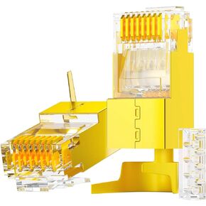 AMPCOM RJ45 Connectors, Standard Modular Plugs, UTP Gold-Plated 2 Pieces Suit CAT6 RJ45 8P8C Crimp End for Ethernet Cable, Support POE/POE+ / POE++, 100/Pack