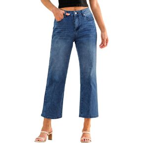 GRAPENT Jeans for Women Trendy High Waisted Baggy Straight Leg Stretchy Denim Ankle Pants Cropped Jeans with Pockets