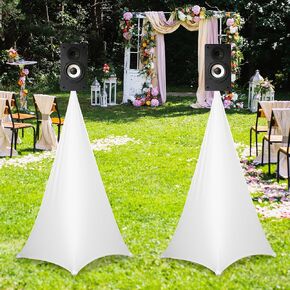 awliye White Speaker Stand Cover, 2Pcs DJ Speaker Stand Cover Compatible with Speaker Stands from 4 Feet to 6 Feet Tall, PA Speaker Stand Speaker Tripod Stand Covers for Stage, Wedding, Banquet