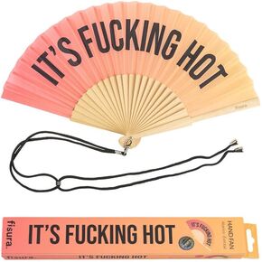 Fisura – Original folding fan with message in english. Handheld folfing fan for women. Rave wood folding hand fan. Fans for wedding, party, birthday, gift, decorations. (Hot, red gradient)