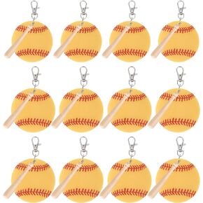 Vefungyan Baseball Softball Sports DIY Keychain : 12 Set Acrylic keychain Kit with Mini Baseball Softball Bat 5cm