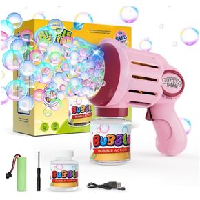 Automatic Bubble Machine for Kids,10000+ Bubbles Per Minute，Rechargeable Bubble Blower,Bubble Maker for Kids with 10 Holes/lighting/90ML Bubble Solution for Parties,Wedding,Birthday,Gift