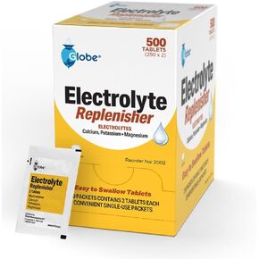Globe (500 Tablets Electrolyte Replacement Tablets for Rehydration, Exercise Recovery, Youth & Adult Athletes, Hiking, Camping, & Sports Recovery and More... 250 Packets of 2 Tablets Each