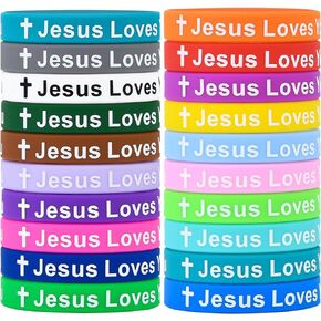CYCLUSIVE Jesus Loves You الأساور السيليكونية، الأساور المطاطية الملونة، الأساور المطاطية التحفيزية، الأساور المسيحية، سوار ملهم من السيليكون للرجال والنساء، هدايا الحفلات