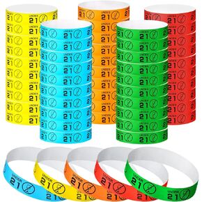 500 Pack Wristbands Colored Wrist Bands Paper Waterproof Arm Wristbands for Events Concert Party Yellow Green Blue Red Orange (Under 21 Style)