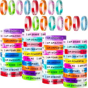 CYCLUSIVE 60 Pieces Students Inspirational Wristbands Rubber Bracelets Fun Motivational Wristbands for Kids Students Back to School Gifts