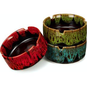 Ashtrays for Cigarettes, Portable Decorative Modern Ashtray for Home Office Indoor Outdoor Patio Use, Colored Ceramic Ashtrays Glossy, Fancy Cute Cool Ash Tray, Best Gift Idea.(Set of 3)