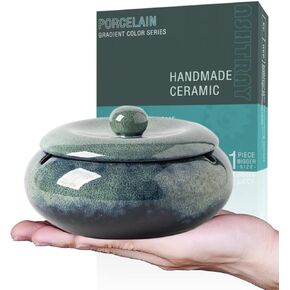 5.7 "windproof large ashtray with cover, ceramic ashtray, indoor ashtray, outdoor ashtray, gift box packaging（Green） in Saudi Arabia