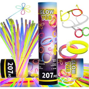 Glow Sticks 207Pcs Bulk Party Pack 8" Glow In The Dark Sticks Glow Party Supplies Bracelets And Glow Eyeglasses And Necklaces Earrings Favors For You... (207PCS)