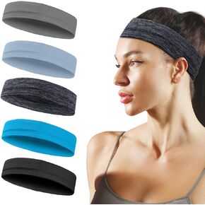 Sports Headbands for Women, 5 Pack Moisture Wicking Non Slip Sweatbands Fashionable Hairbands for Workout Yoga Running Gym
