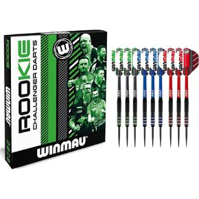 Winmau Rookie Multi Brass Darts Set in Red, Blue and Green with Flights, Shafts (Stems) and Exclusive Darts Booklet