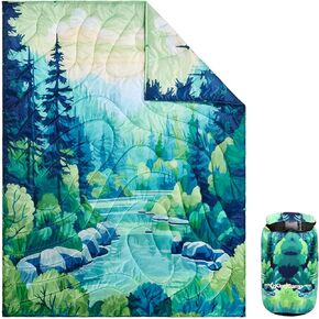 KingCamp Camping Blanket, Thickened Puffy Stylish Printed Blanket, Lightweight Warm Quilt with Snap Button, Portable for Travel, Stadium, Airplane, 79" x 57", Green in Kuwait
