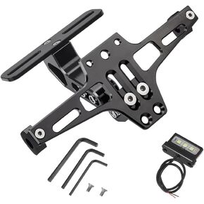 Motorcycle License Plate Bracket Fender Eliminator Kit, Motorcycle Tail Tidy Motorcycle License Plate Holder Mount With LED Light CNC Aluminum Universal